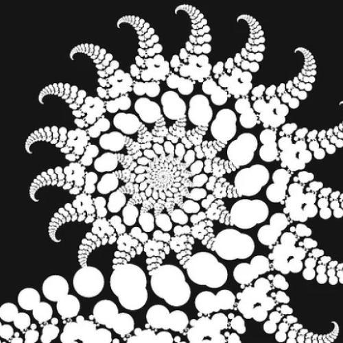 white pattern spirals on black background