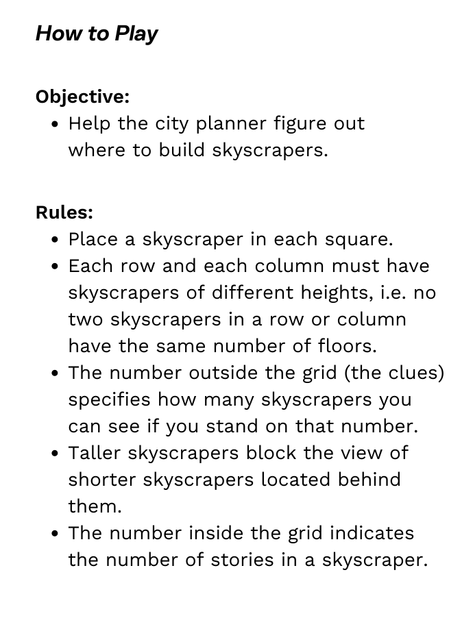 Objective: Help the city planner figure out where to build skyscrapers.